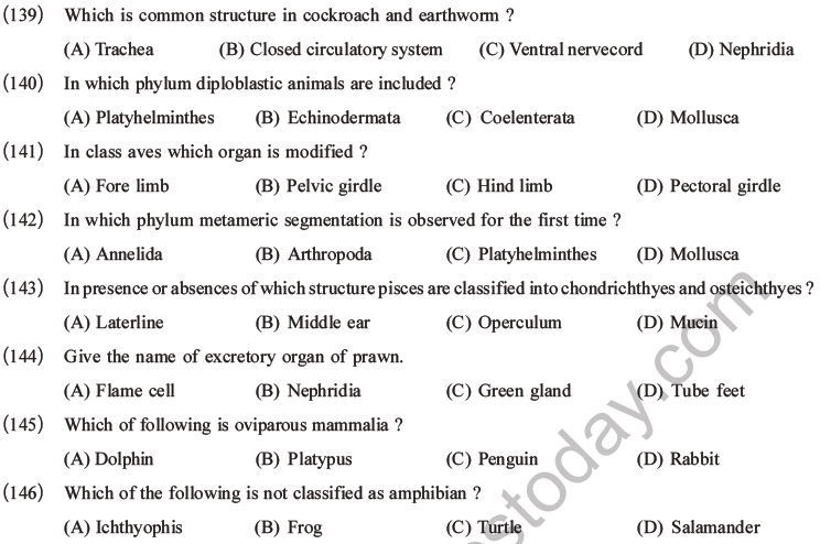 NEET Biology Classification Of Animal Kingdom MCQs Set A, Multiple ...